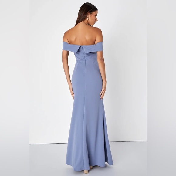 NWT Lulus Blue Grey Off The Shoulder Maxi Dress Wedding Guest Dress Formal Dress - Picture 2 of 12